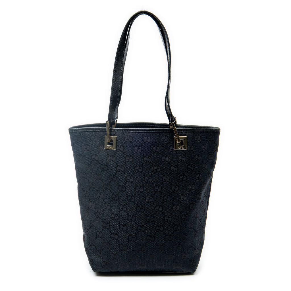 Shoulder Bag Small Bucket Tote Black Monogrammed Canvas