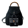 Mochila Mini Bambú de Cuero de Ante Negra