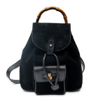 Mochila Mini Bambú de Cuero de Ante Negra
