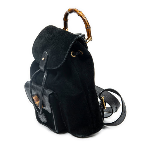 Backpack Mini Bamboo Backpack Black Suede Leather