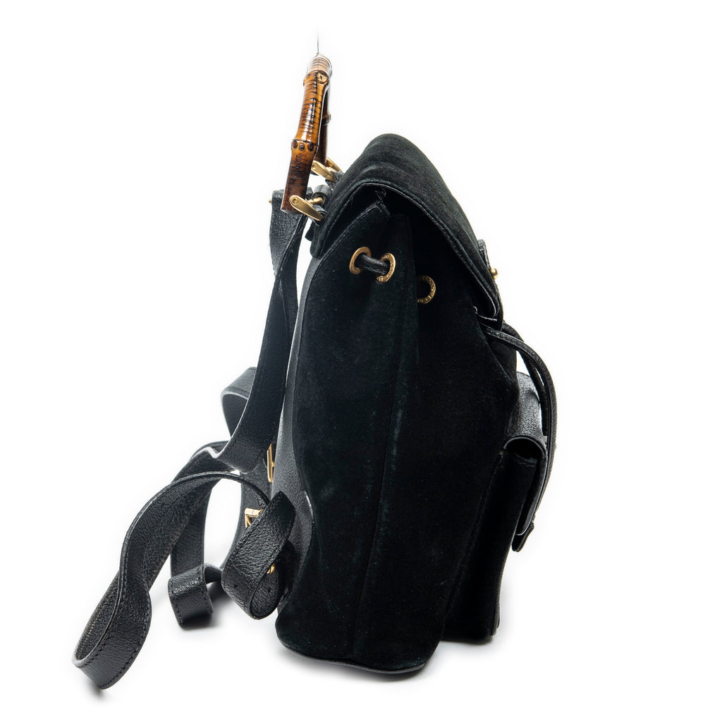 Mochila Mini Bambú de Cuero de Ante Negra