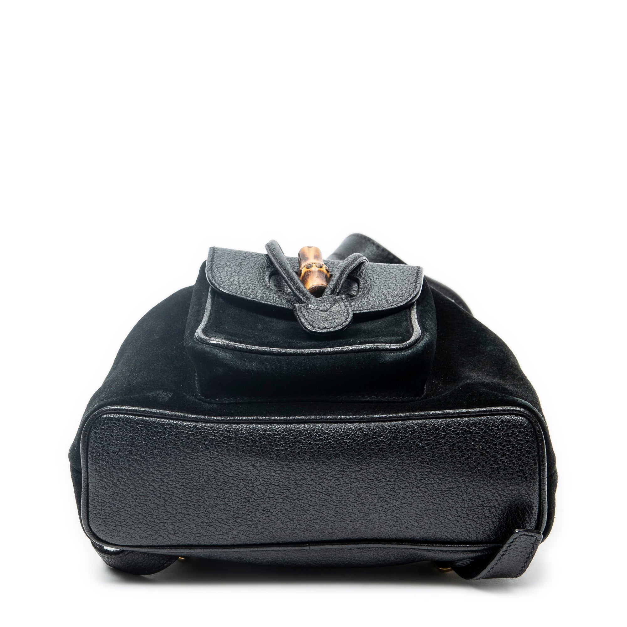 Mochila Mini Bambú de Cuero de Ante Negra