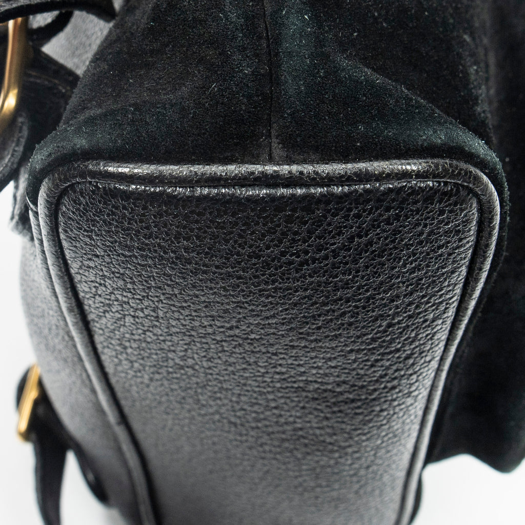 Mochila Mini Bambú de Cuero de Ante Negra