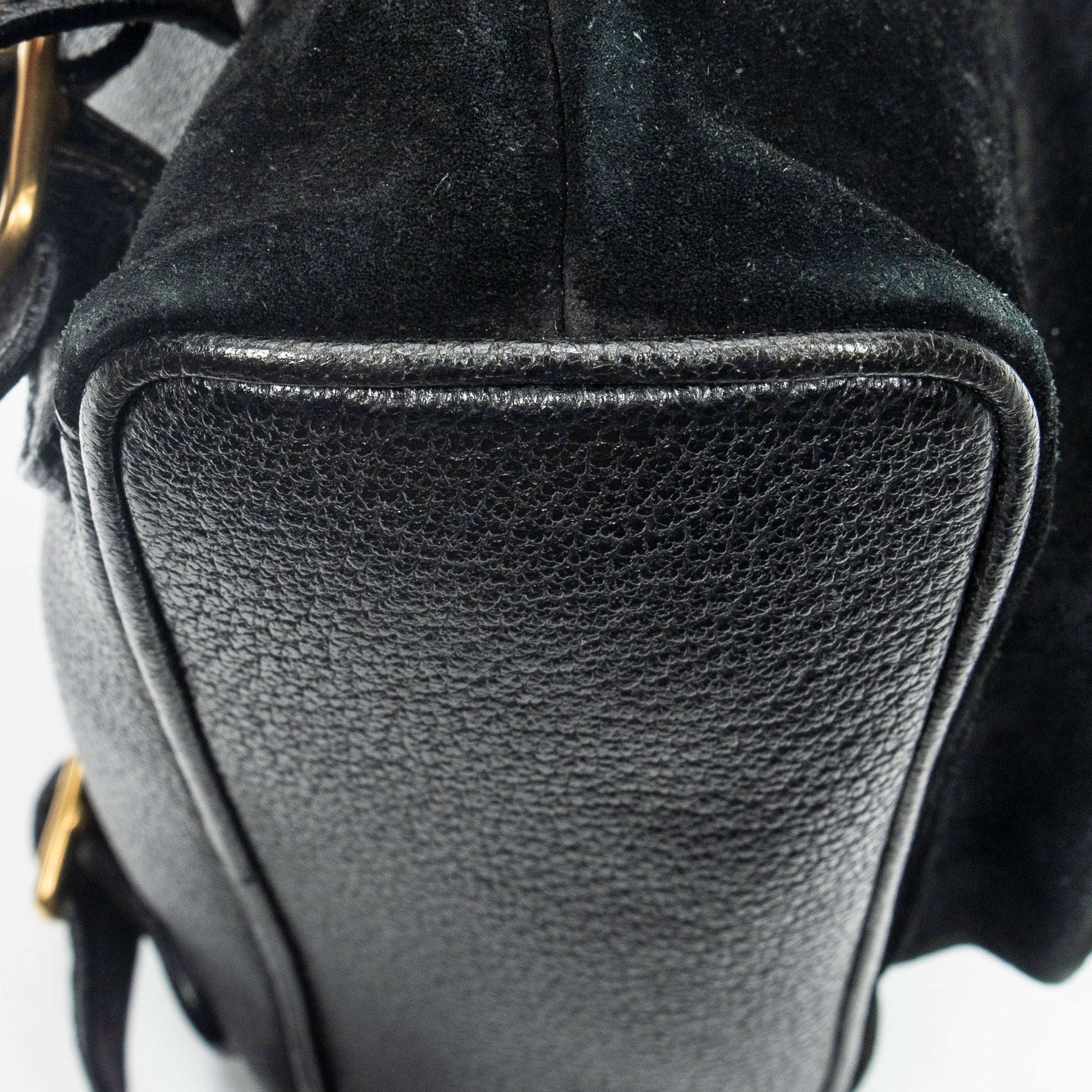 Mochila Mini Bambú de Cuero de Ante Negra