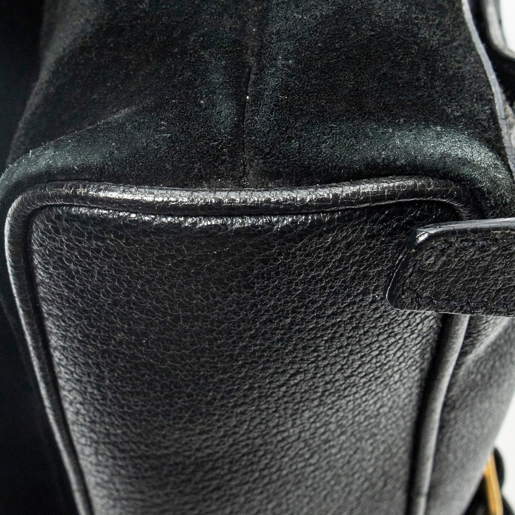 Mochila Mini Bambú de Cuero de Ante Negra