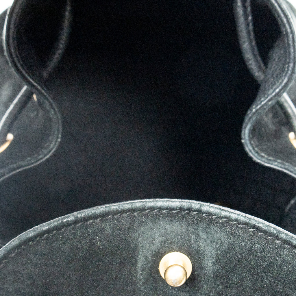 Mochila Mini Bambú de Cuero de Ante Negra
