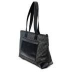 Sac Bandoulière avec Poche Avant Cabas en Toile Denim Monogrammée Noire