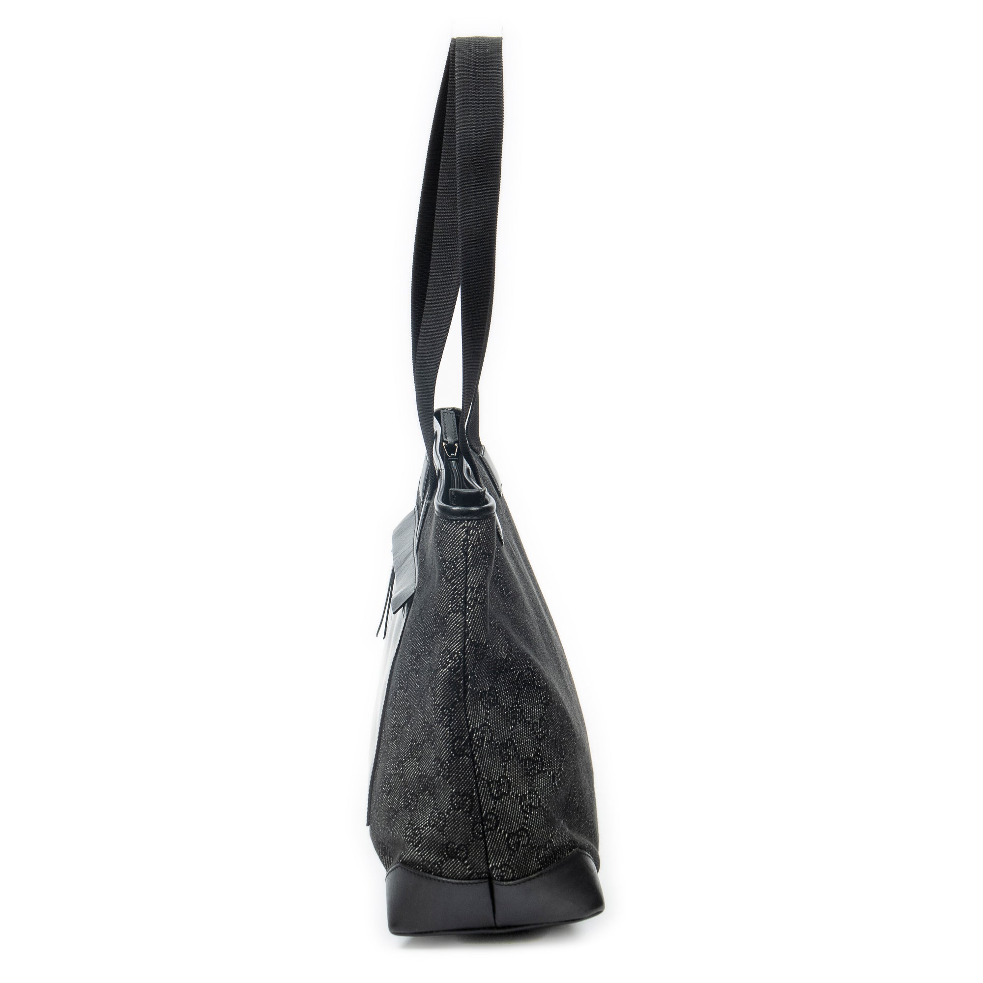 Shoulder Bag Front Pocket Tote Black Monogrammed Denim Canvas