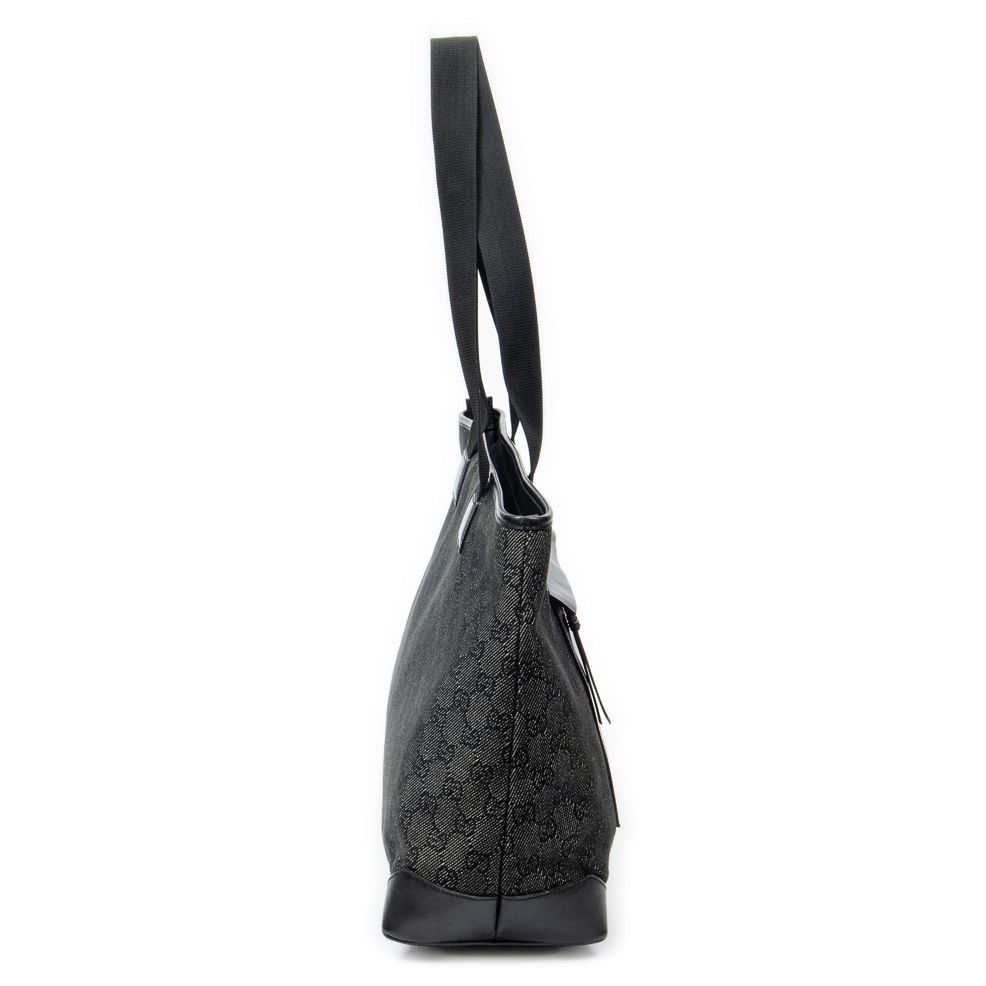 Shoulder Bag Front Pocket Tote Black Monogrammed Denim Canvas