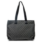 Shoulder Bag Front Pocket Tote Black Monogrammed Denim Canvas