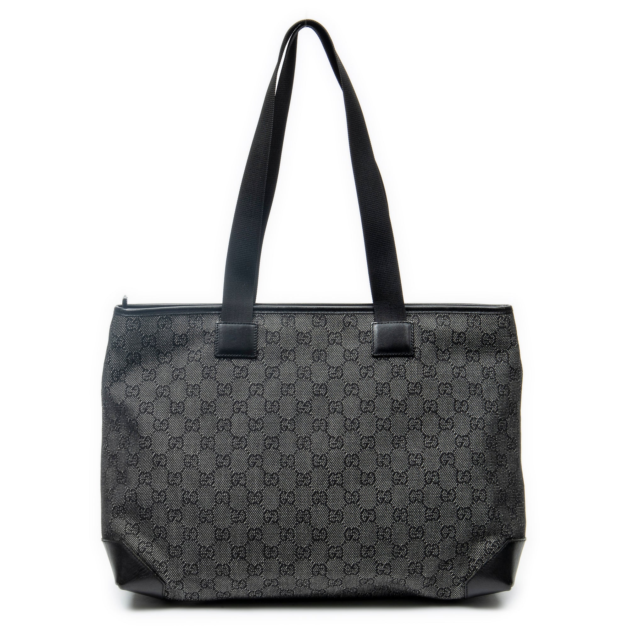 Shoulder Bag Front Pocket Tote Black Monogrammed Denim Canvas