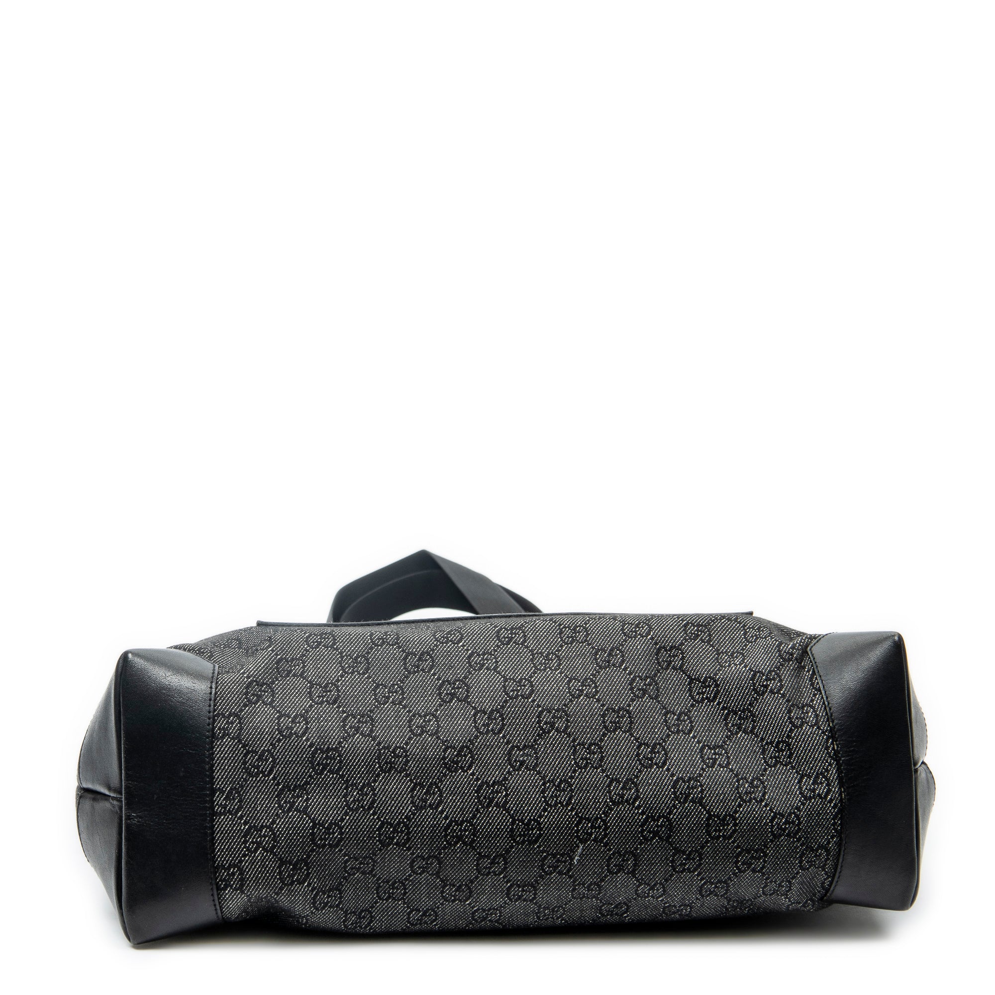 Sac Bandoulière avec Poche Avant Cabas en Toile Denim Monogrammée Noire