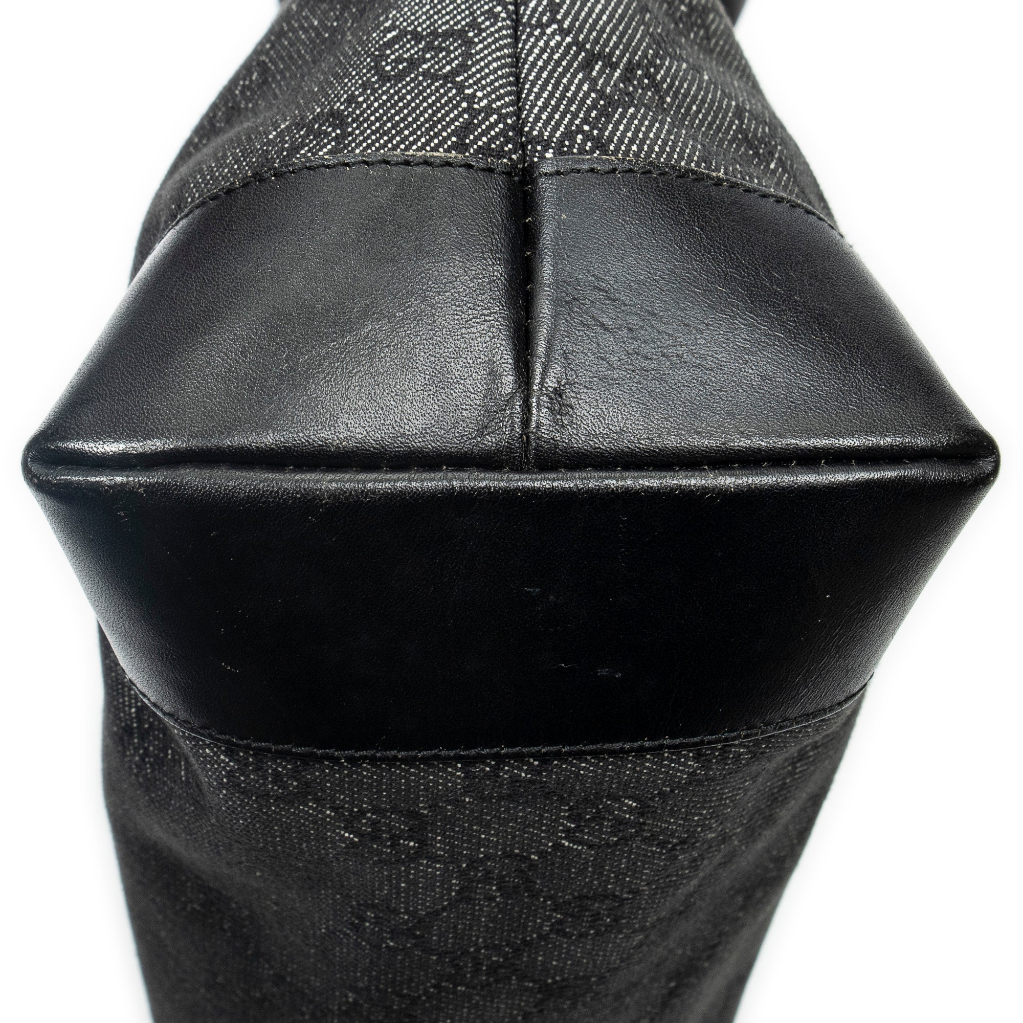 Shoulder Bag Front Pocket Tote Black Monogrammed Denim Canvas