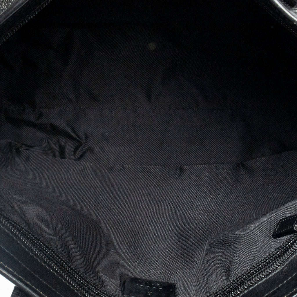 Sac Bandoulière avec Poche Avant Cabas en Toile Denim Monogrammée Noire