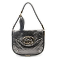 Shoulder Bag Medium Britt Tassel Flap Metallic Silver Guccissima Leather