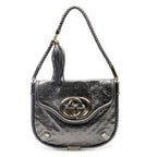 Shoulder Bag Medium Britt Tassel Flap Metallic Silver Guccissima Leather