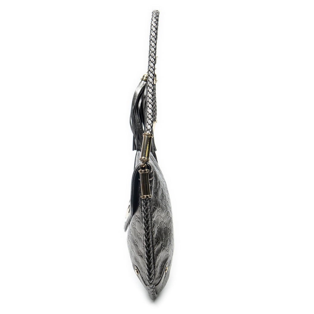 Shoulder Bag Medium Britt Tassel Flap Metallic Silver Guccissima Leather