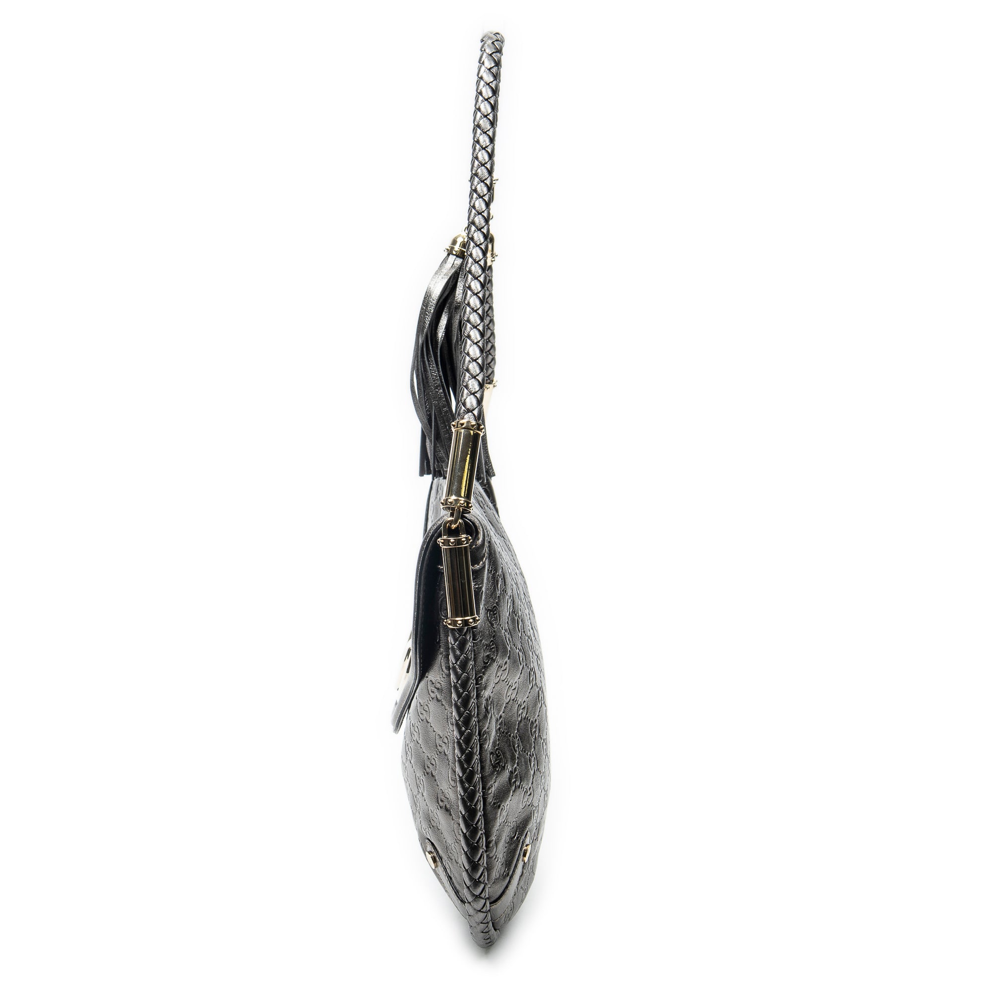 Shoulder Bag Medium Britt Tassel Flap Metallic Silver Guccissima Leather