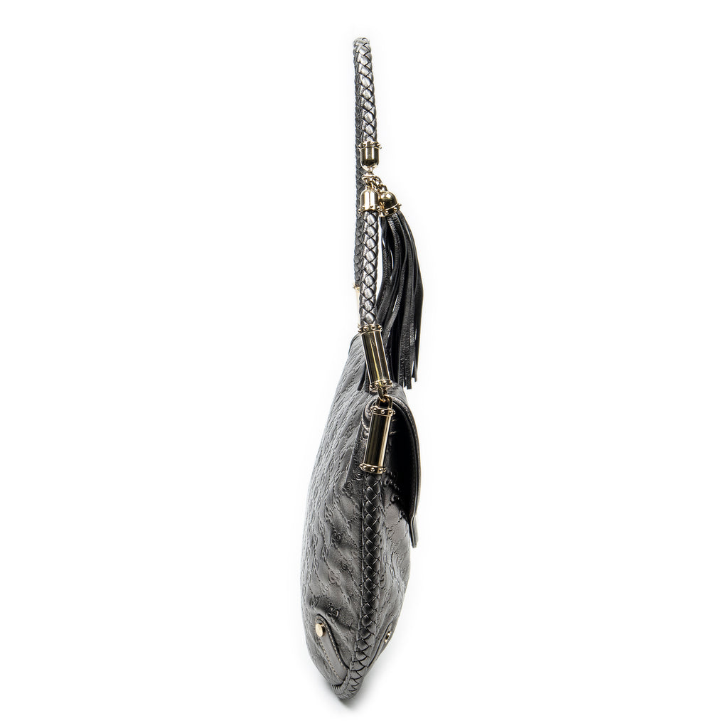 Shoulder Bag Medium Britt Tassel Flap Metallic Silver Guccissima Leather