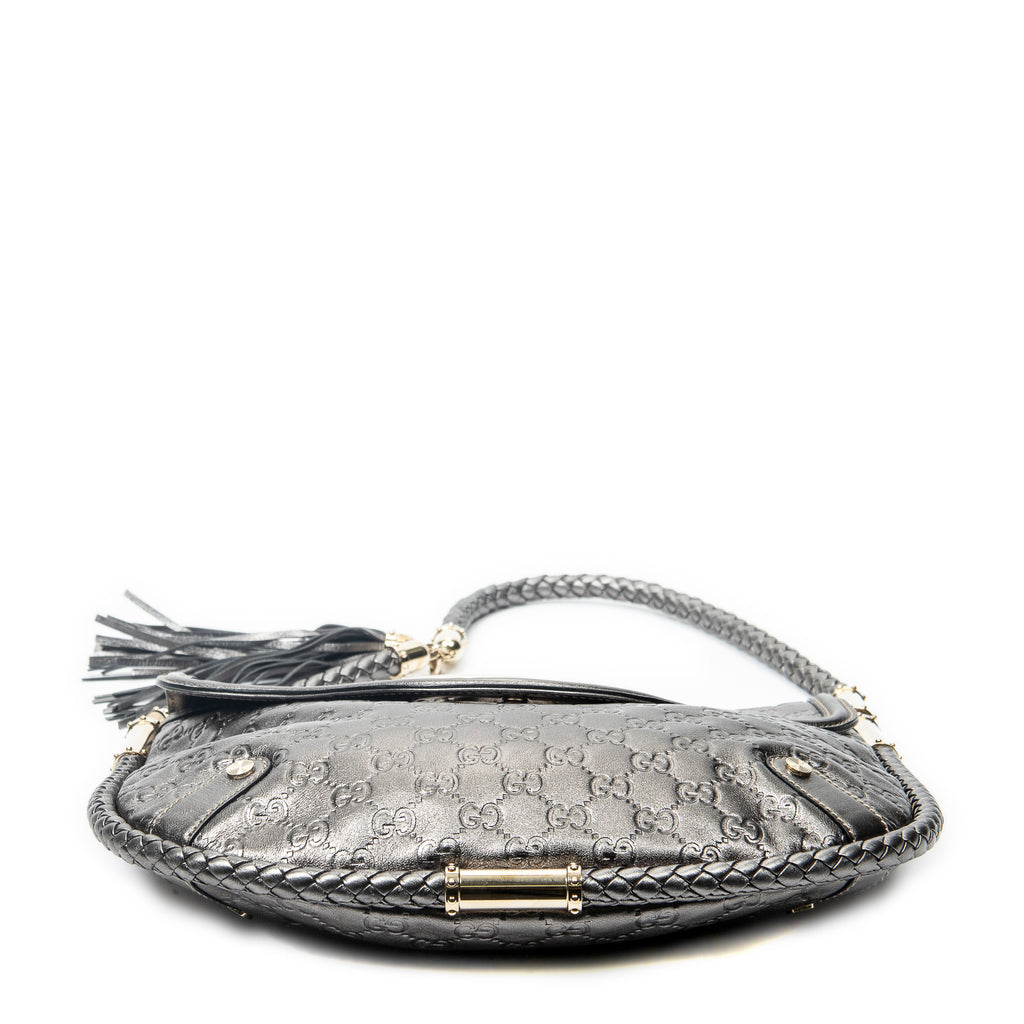 Shoulder Bag Medium Britt Tassel Flap Metallic Silver Guccissima Leather