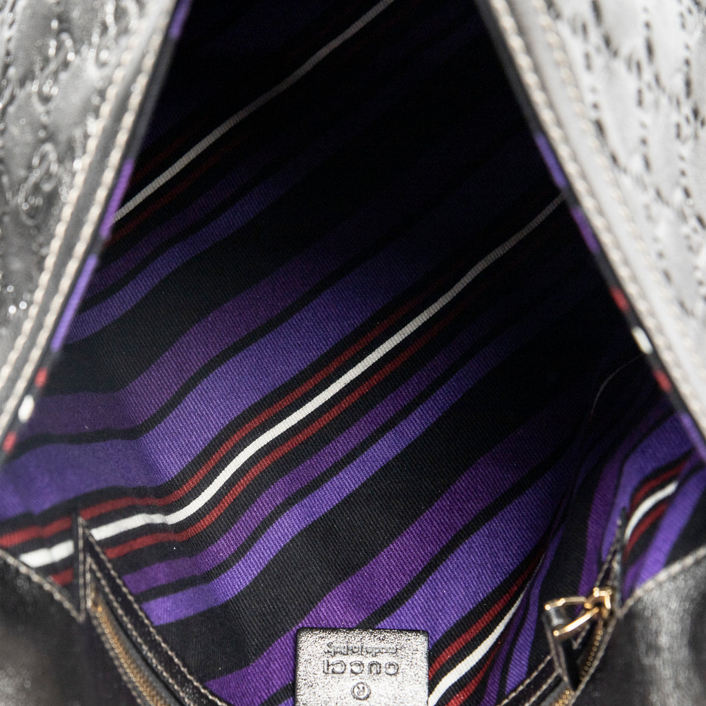 Shoulder Bag Medium Britt Tassel Flap Metallic Silver Guccissima Leather