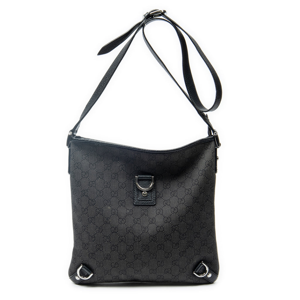 Shoulder Bag Abbey D-Ring Crossbody Black Monogrammed Denim Canvas