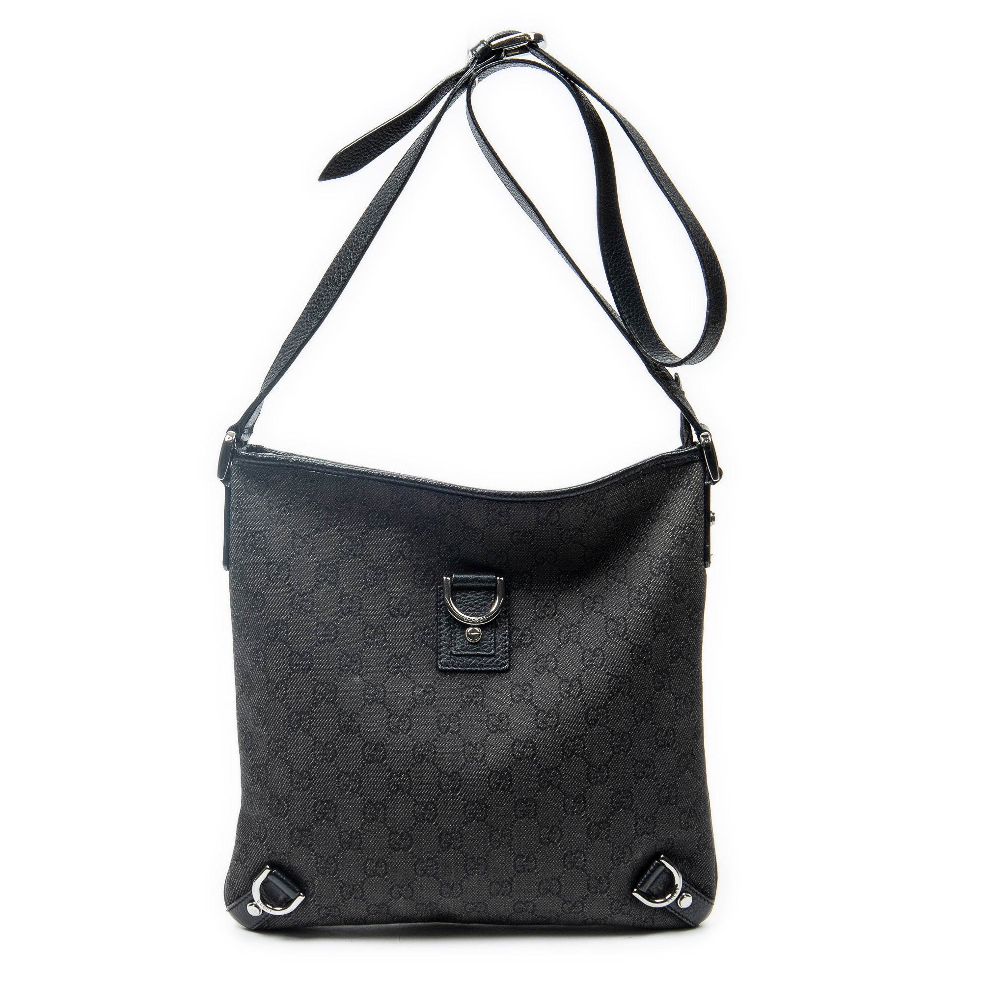 Shoulder Bag Abbey D-Ring Crossbody Black Monogrammed Denim Canvas