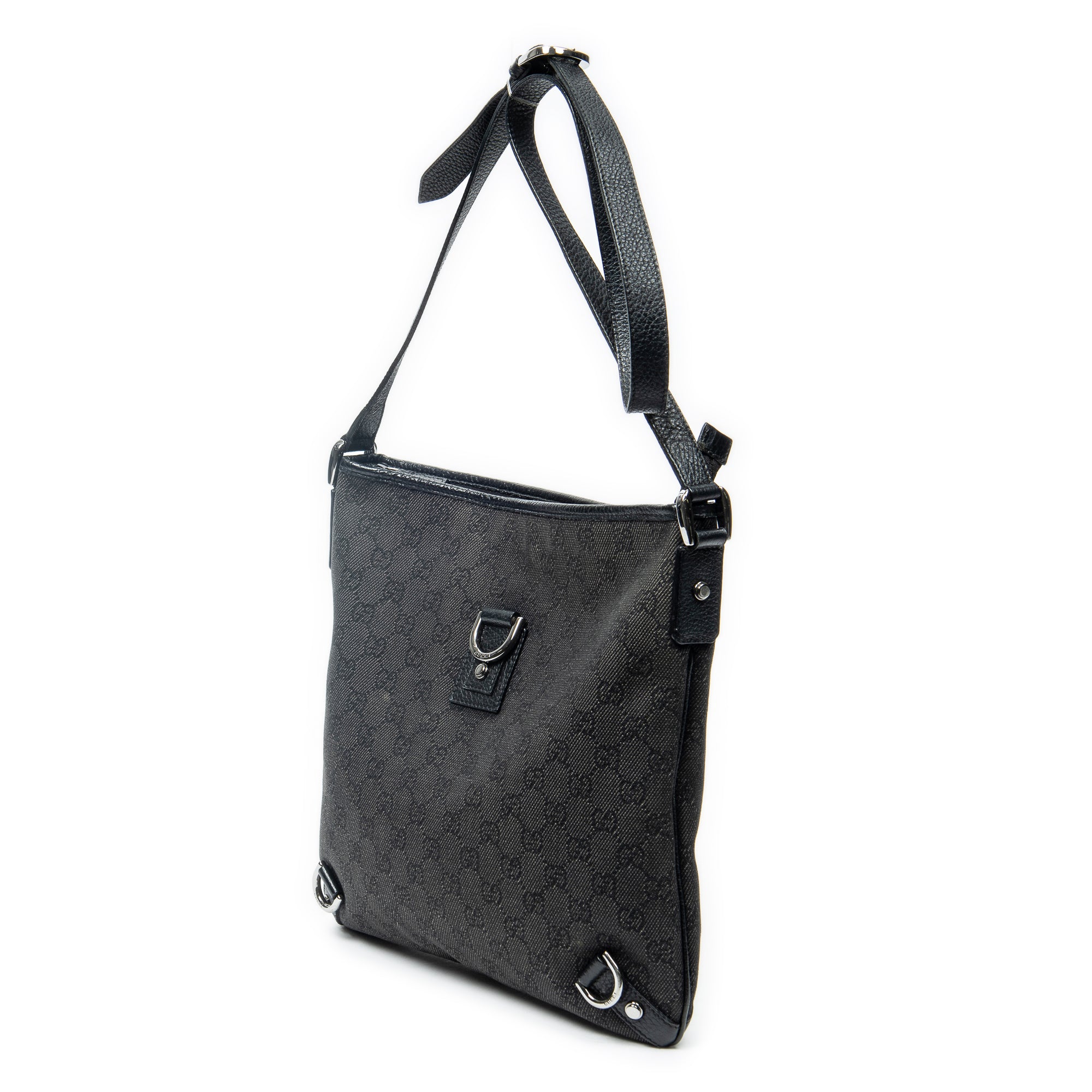 Shoulder Bag Abbey D-Ring Crossbody Black Monogrammed Denim Canvas