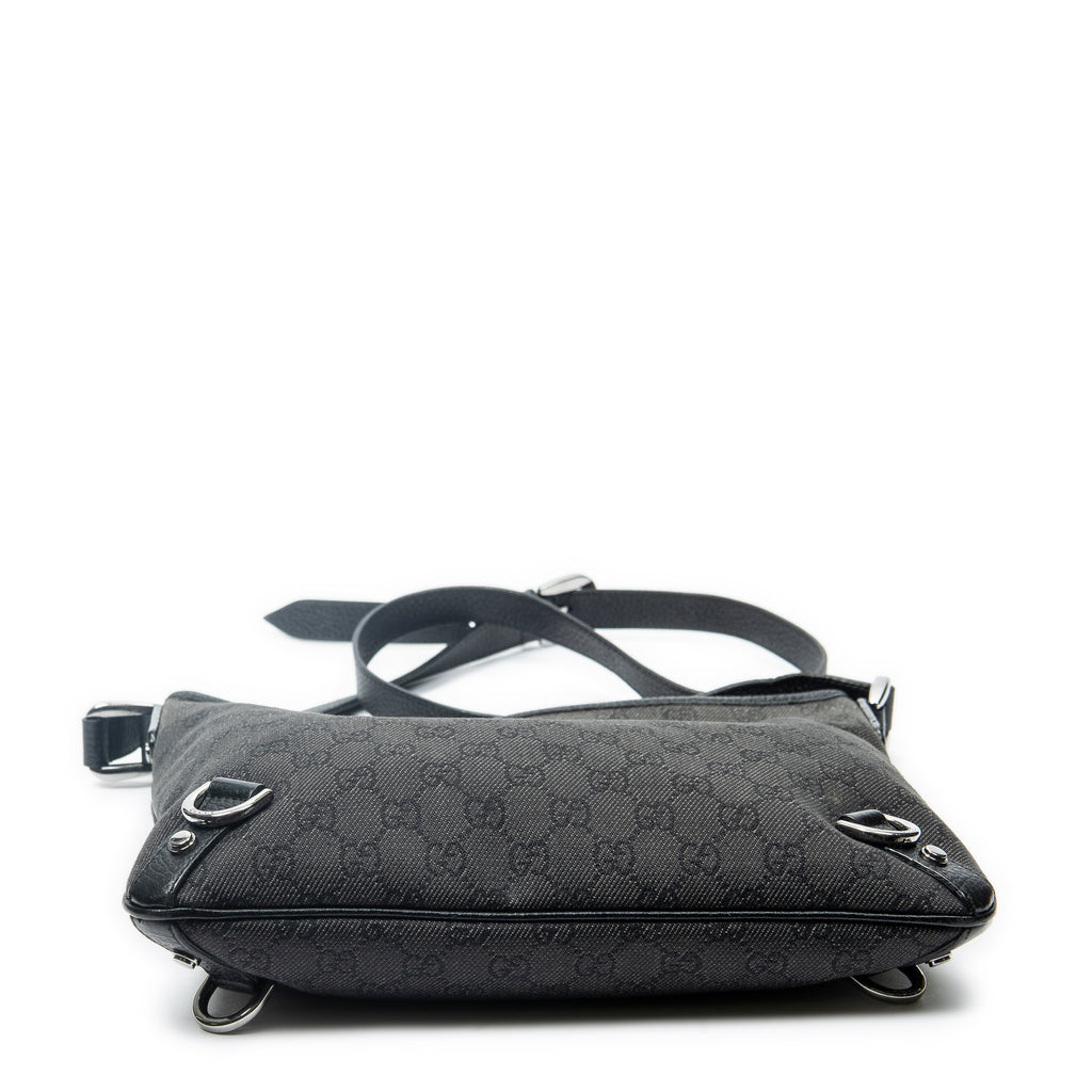 Shoulder Bag Abbey D-Ring Crossbody Black Monogrammed Denim Canvas