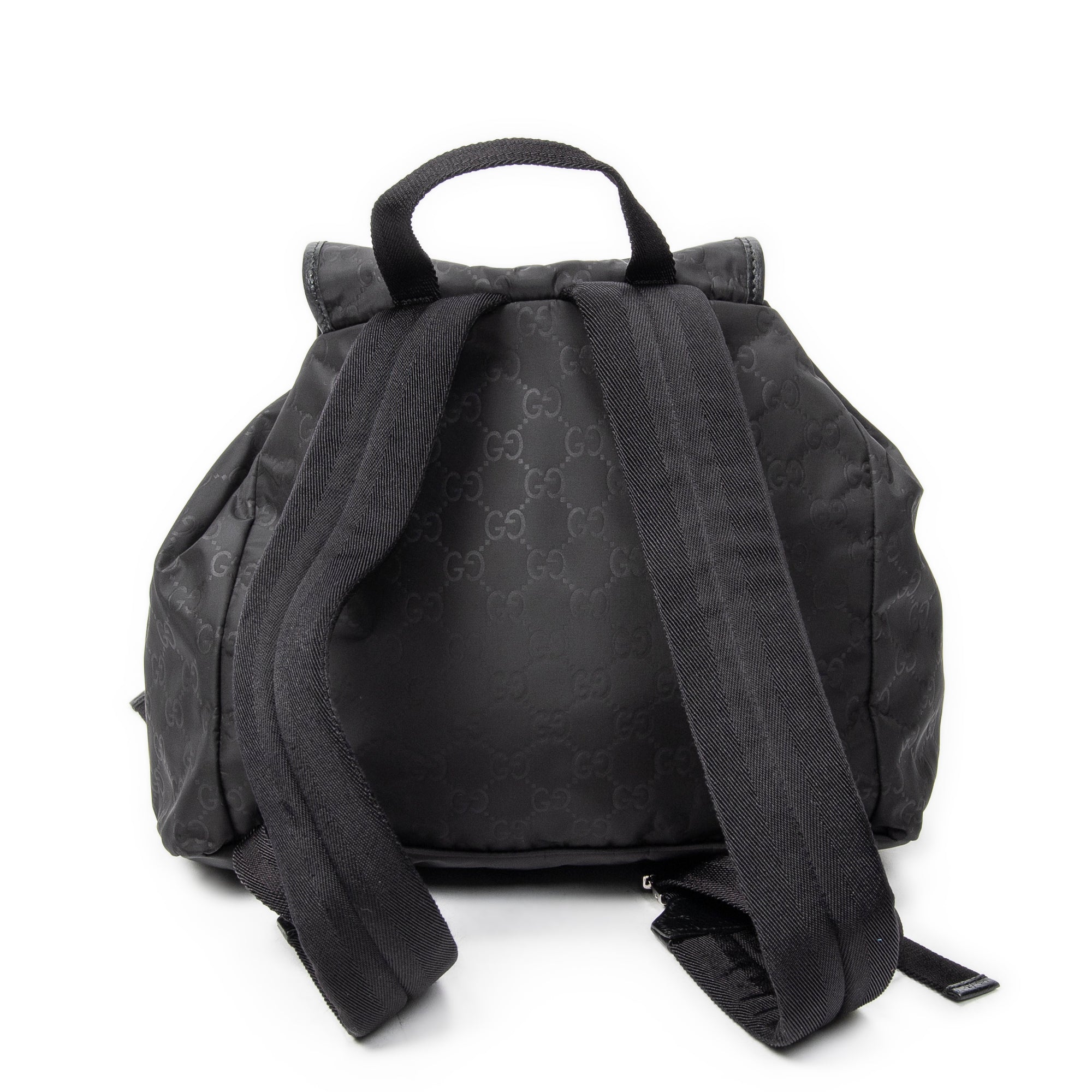 Backpack Double Pocket Drawstring Backpack Black Monogrammed Nylon Canvas