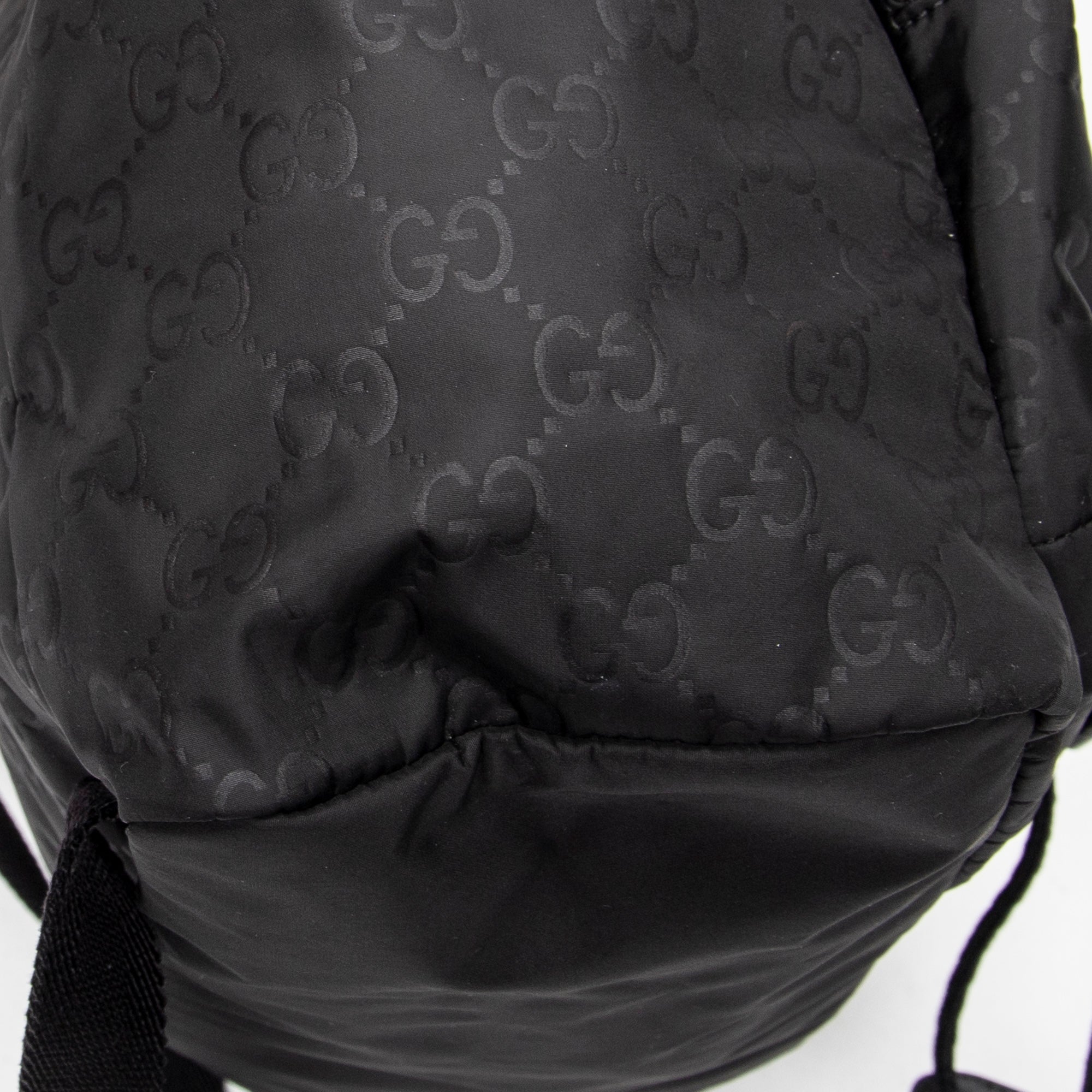 Backpack Double Pocket Drawstring Backpack Black Monogrammed Nylon Canvas