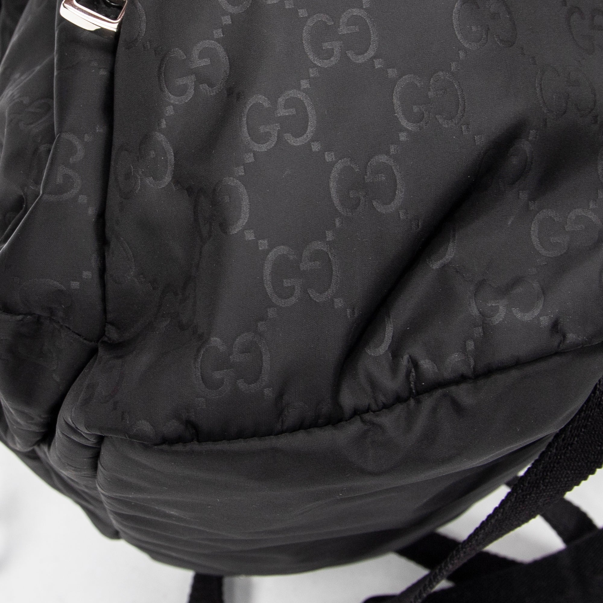 Backpack Double Pocket Drawstring Backpack Black Monogrammed Nylon Canvas