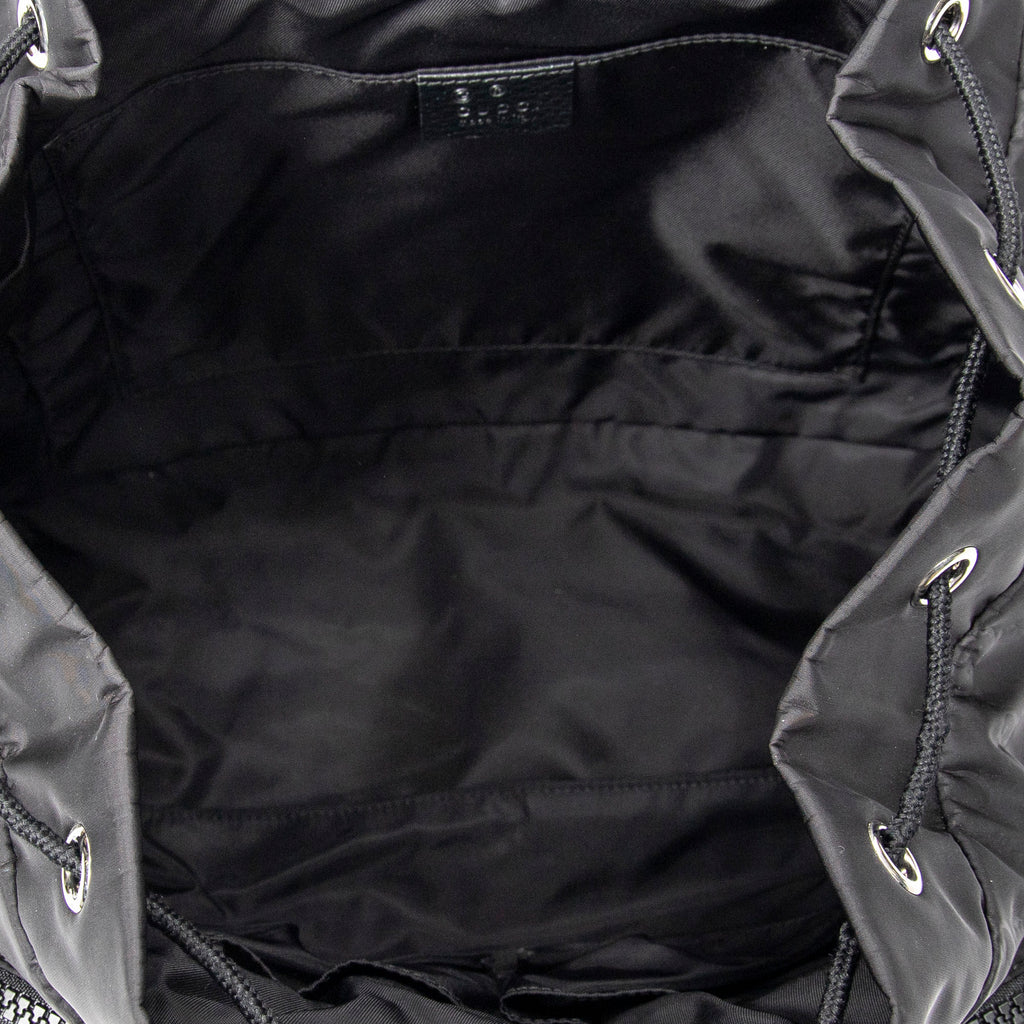 Backpack Double Pocket Drawstring Backpack Black Monogrammed Nylon Canvas