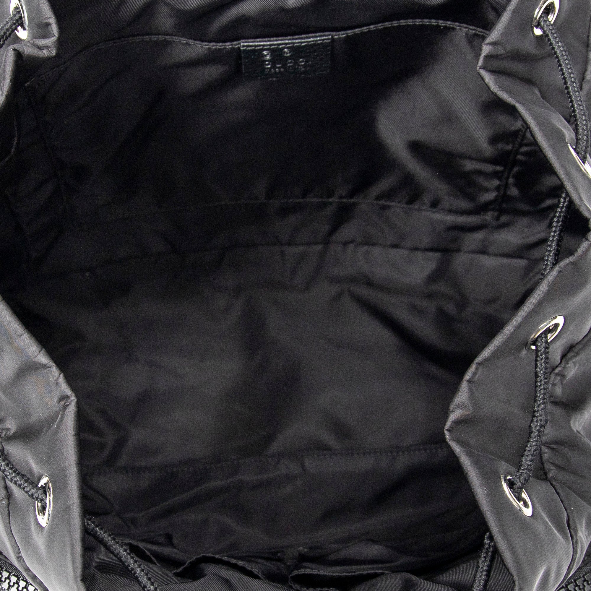 Backpack Double Pocket Drawstring Backpack Black Monogrammed Nylon Canvas