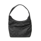 Shoulder Bag Front Pocket Hobo Black Monogrammed Nylon Canvas