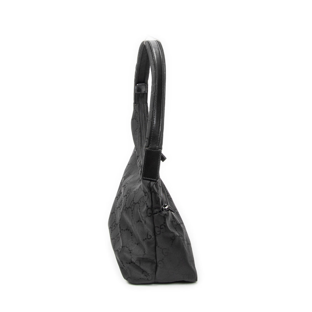 Shoulder Bag Front Pocket Hobo Black Monogrammed Nylon Canvas