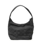 Sac bandoulière toile de nylon noire monogrammée à poche frontale type hobo