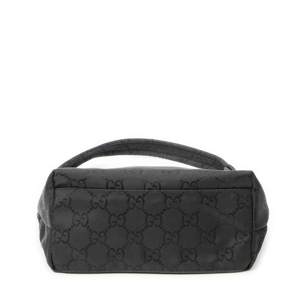 Shoulder Bag Front Pocket Hobo Black Monogrammed Nylon Canvas