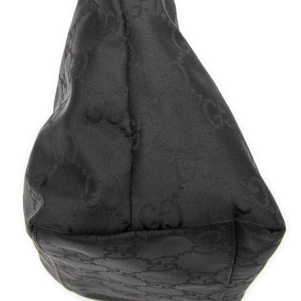 Shoulder Bag Front Pocket Hobo Black Monogrammed Nylon Canvas