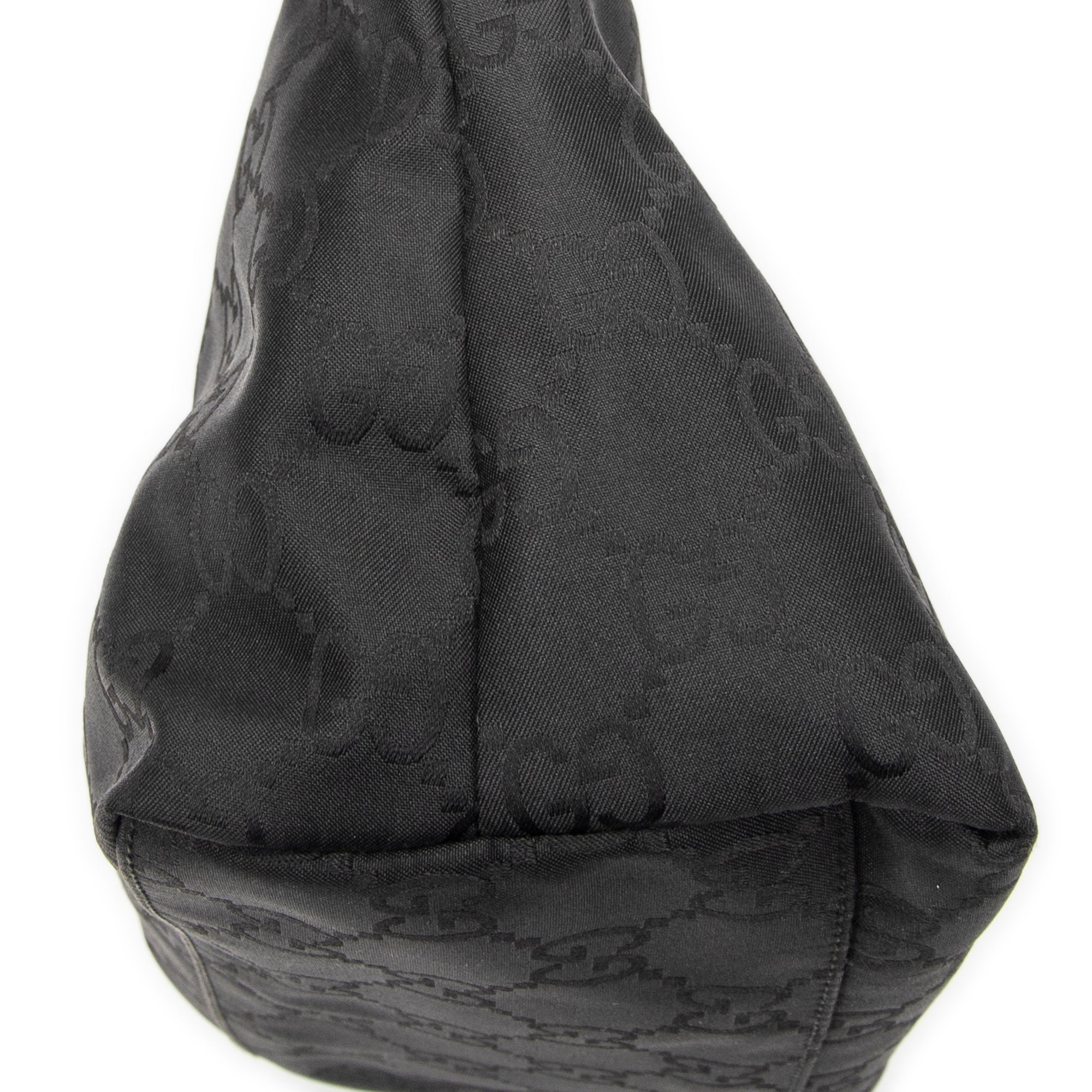 Shoulder Bag Front Pocket Hobo Black Monogrammed Nylon Canvas