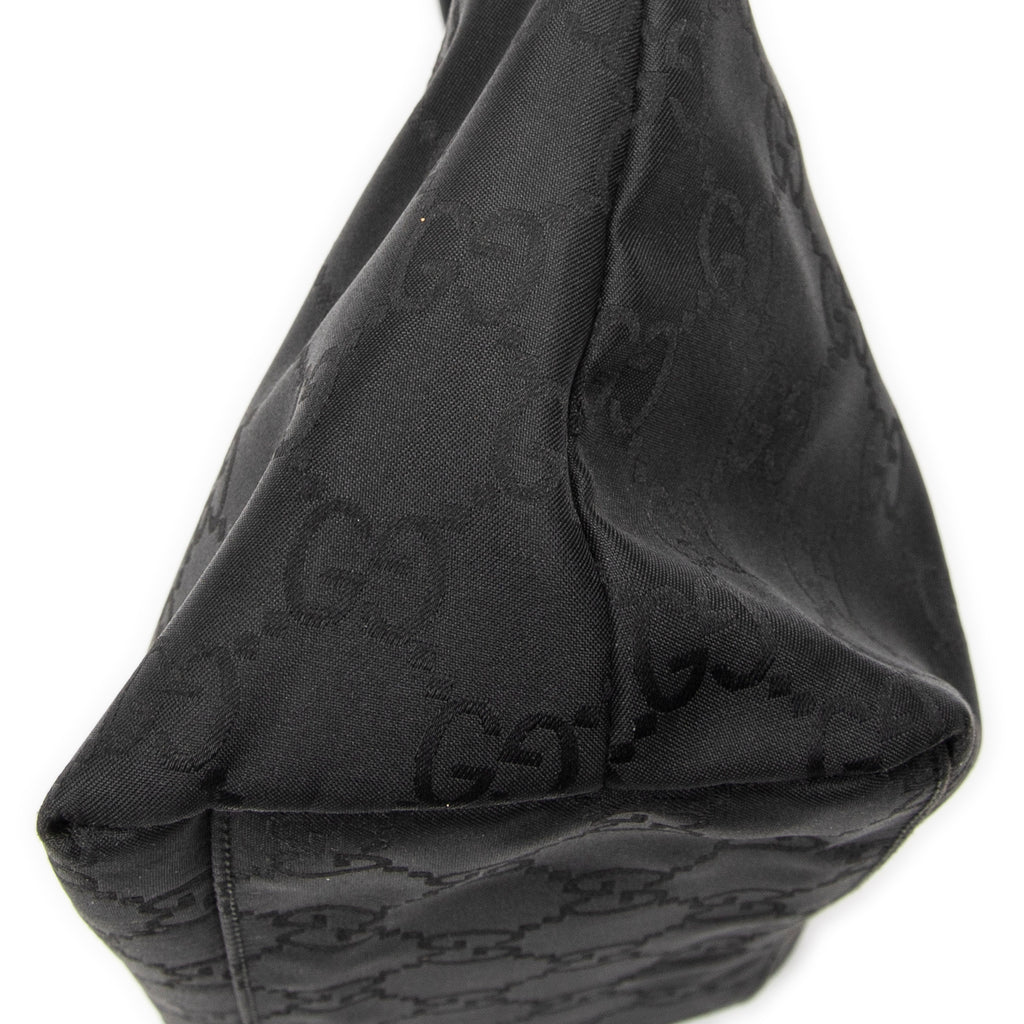 Shoulder Bag Front Pocket Hobo Black Monogrammed Nylon Canvas