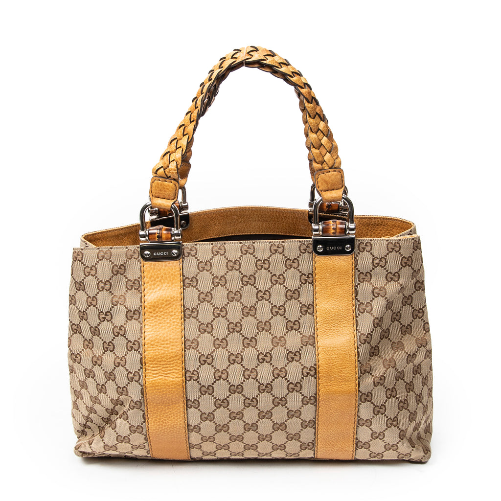 Shoulder Bag Medium Bamboo Bar Tote Tan Monogrammed Canvas