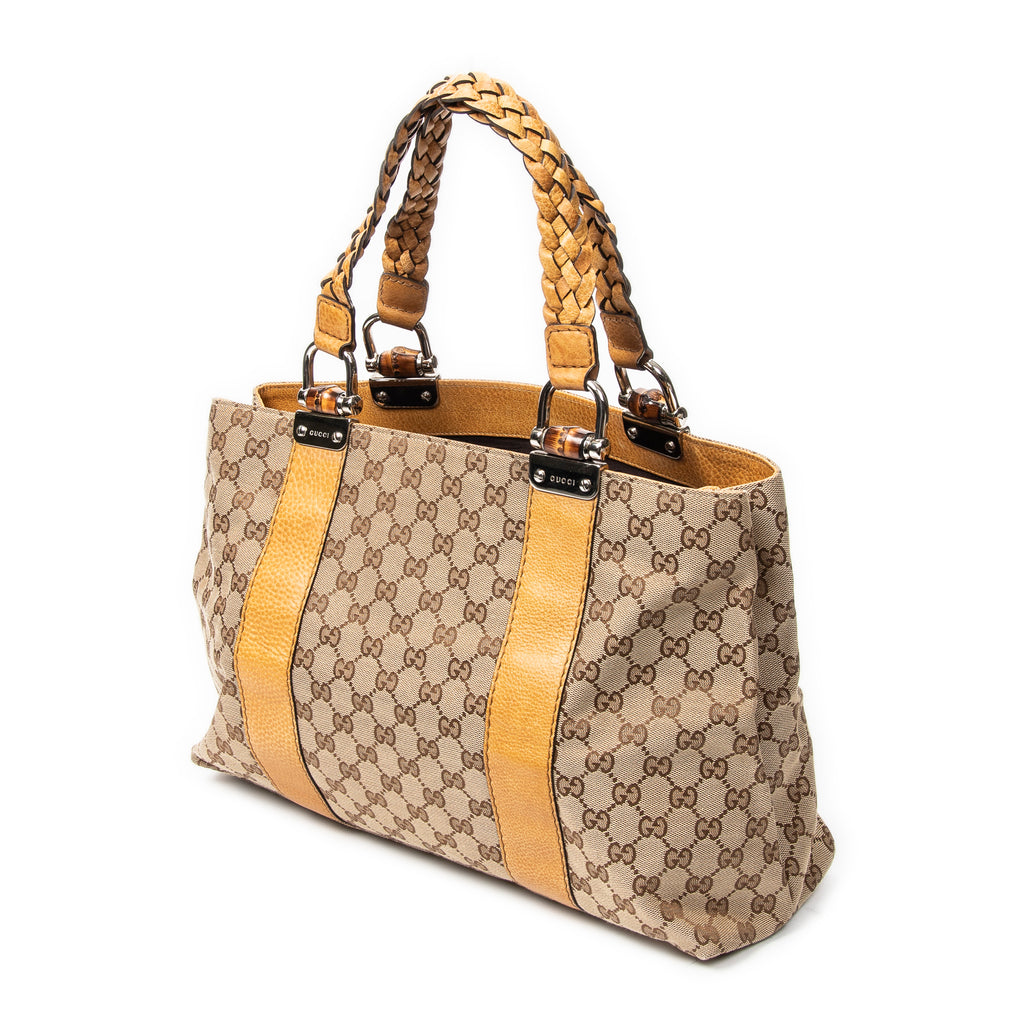 Shoulder Bag Medium Bamboo Bar Tote Tan Monogrammed Canvas