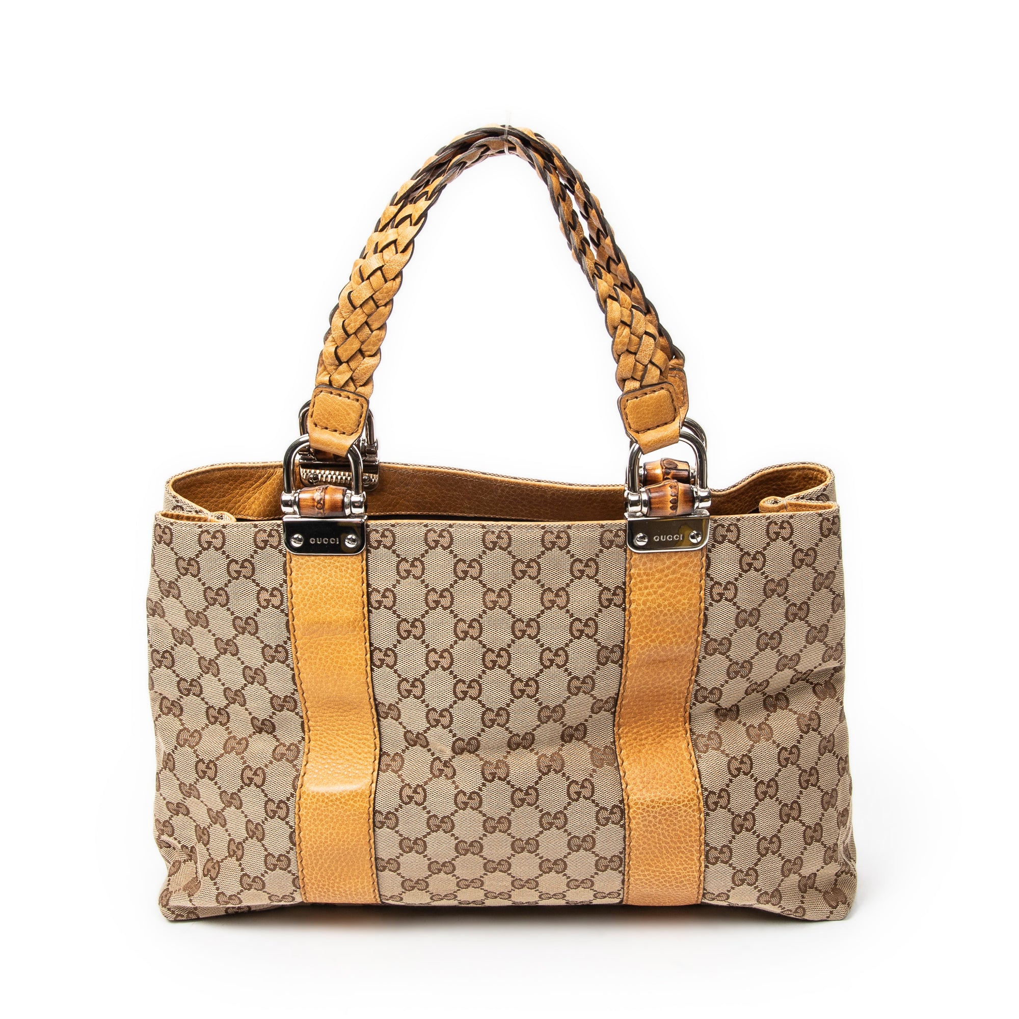 Shoulder Bag Medium Bamboo Bar Tote Tan Monogrammed Canvas