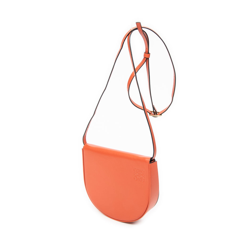 Shoulder Bag Large Heel Pouch Orange Calfskin Leather