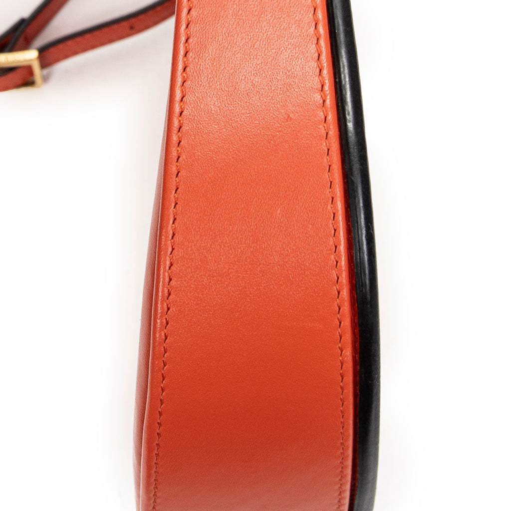 Shoulder Bag Large Heel Pouch Orange Calfskin Leather