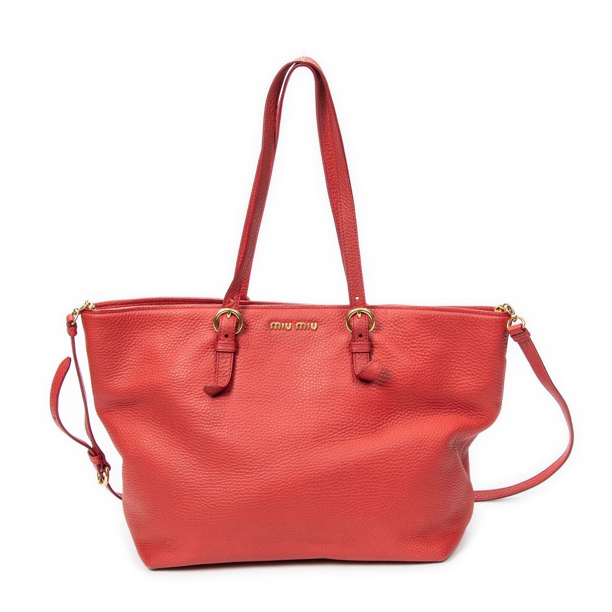 Shoulder Bag Shopping Tote Red Vitello Caribu Leather