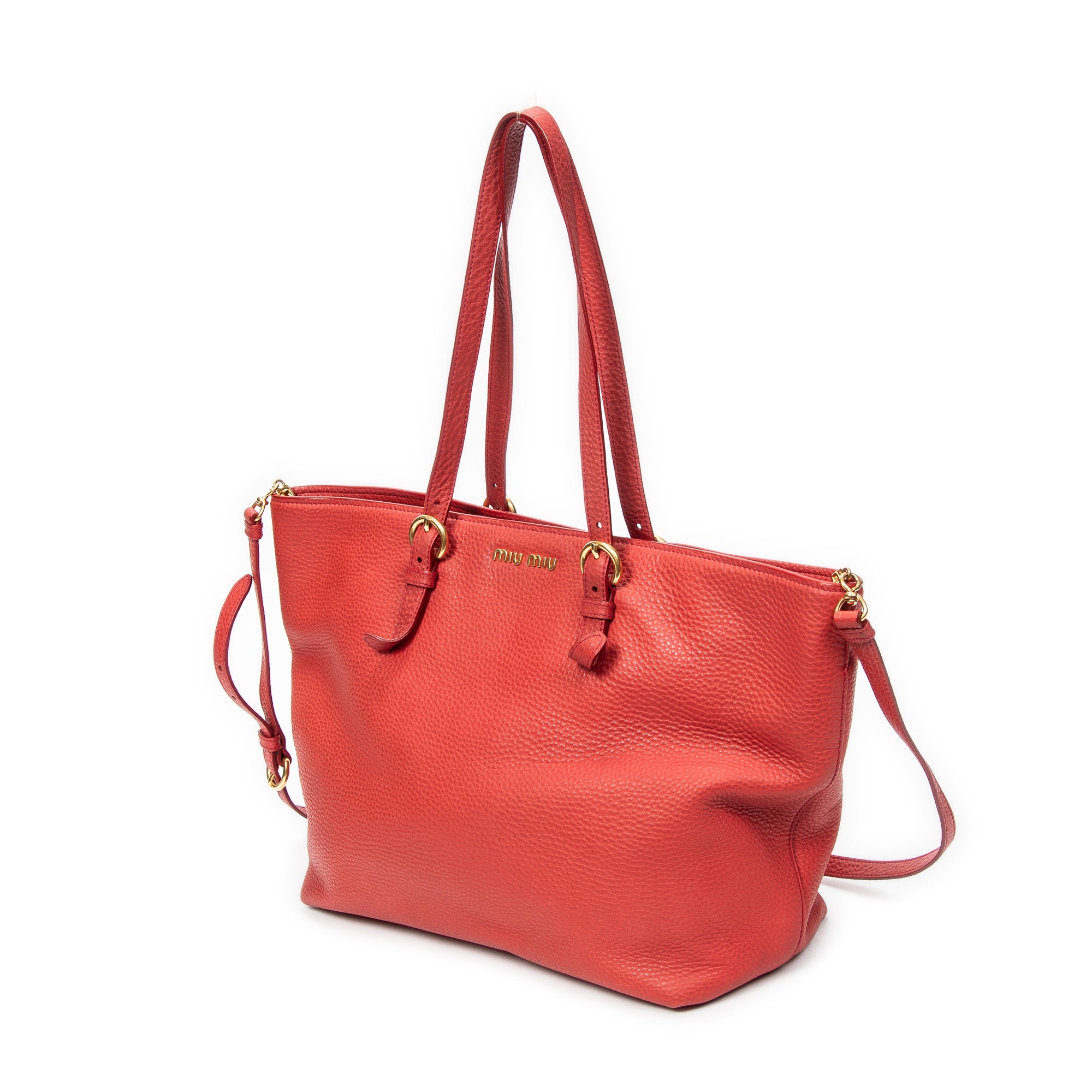 Shoulder Bag Shopping Tote Red Vitello Caribu Leather