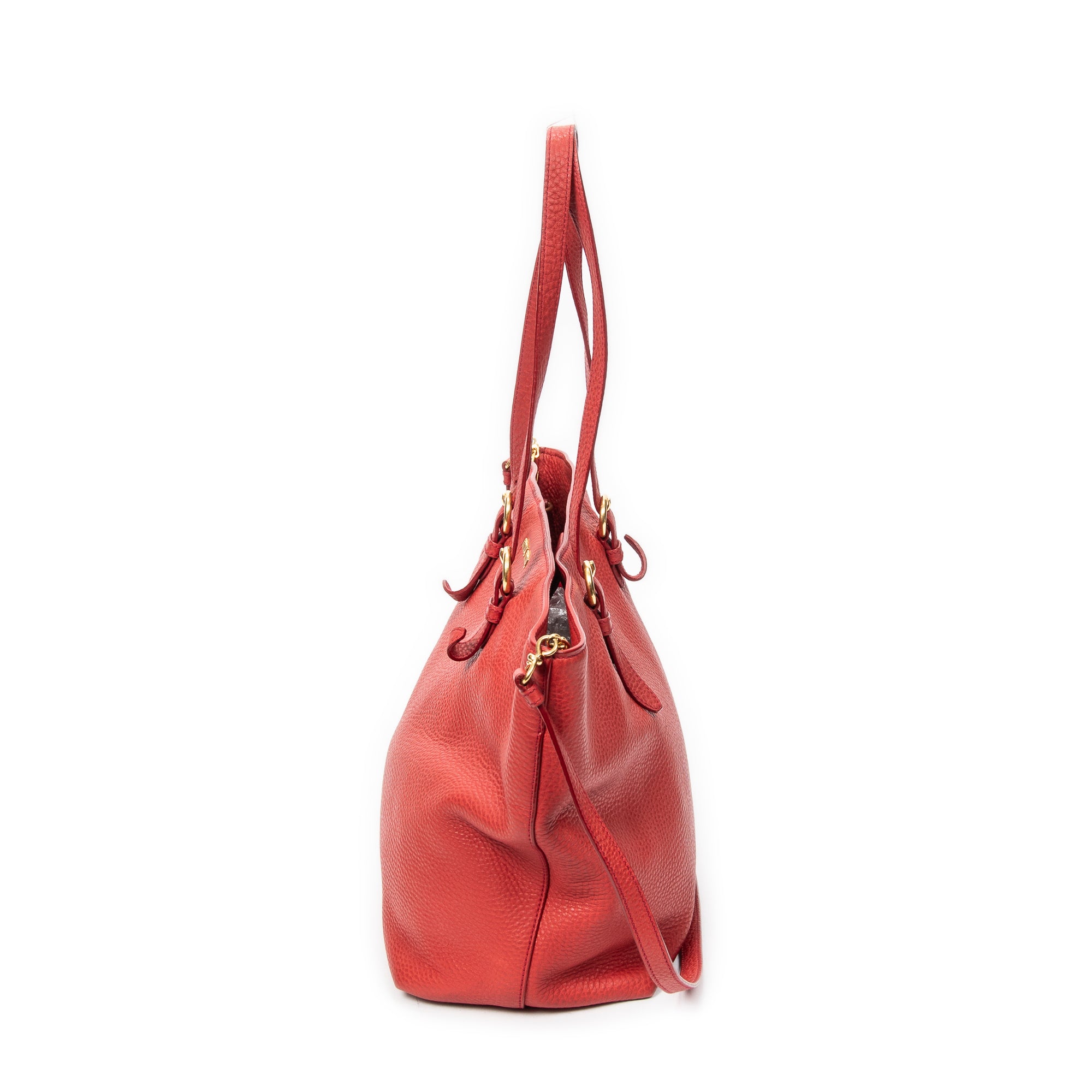 Shoulder Bag Shopping Tote Red Vitello Caribu Leather