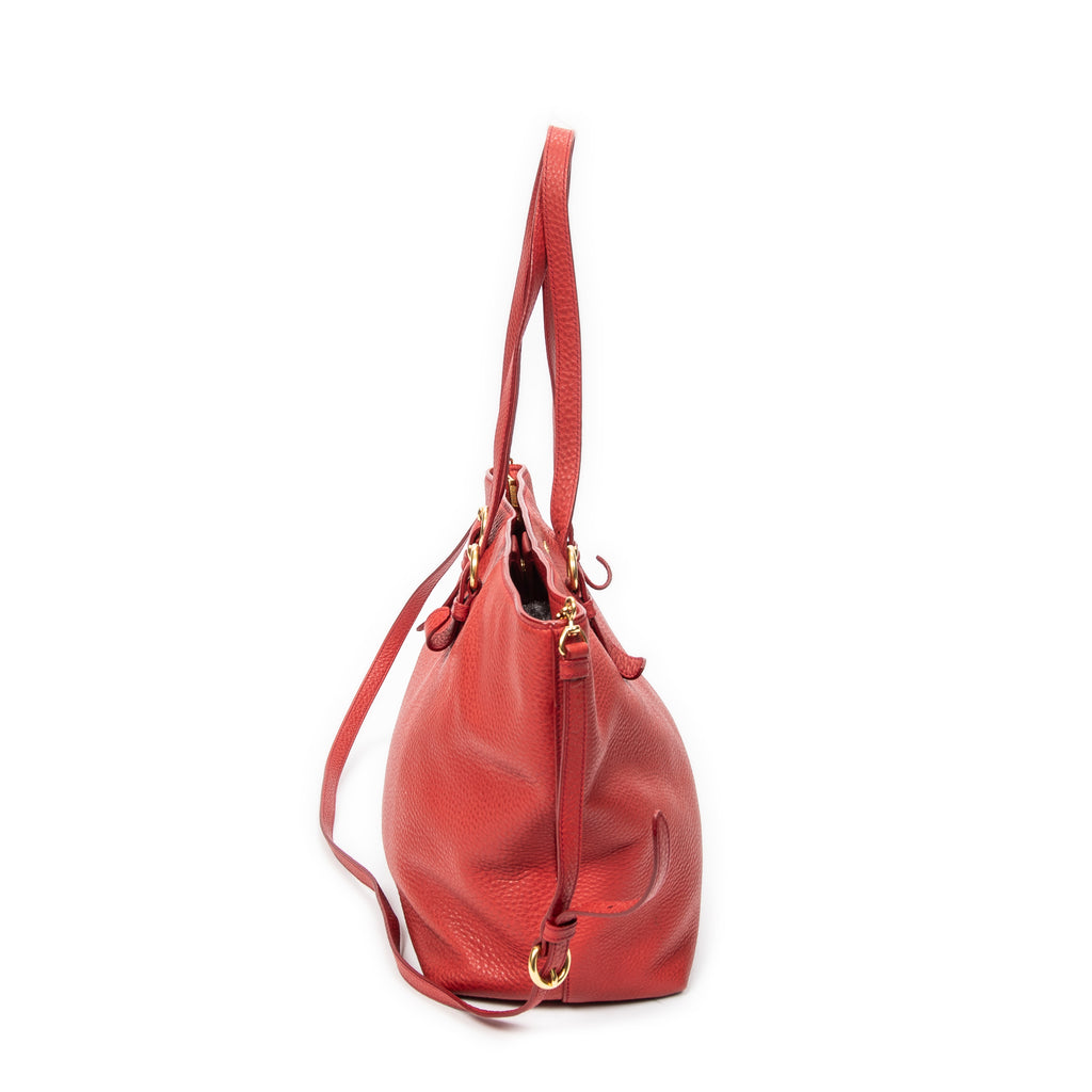 Shoulder Bag Shopping Tote Red Vitello Caribu Leather